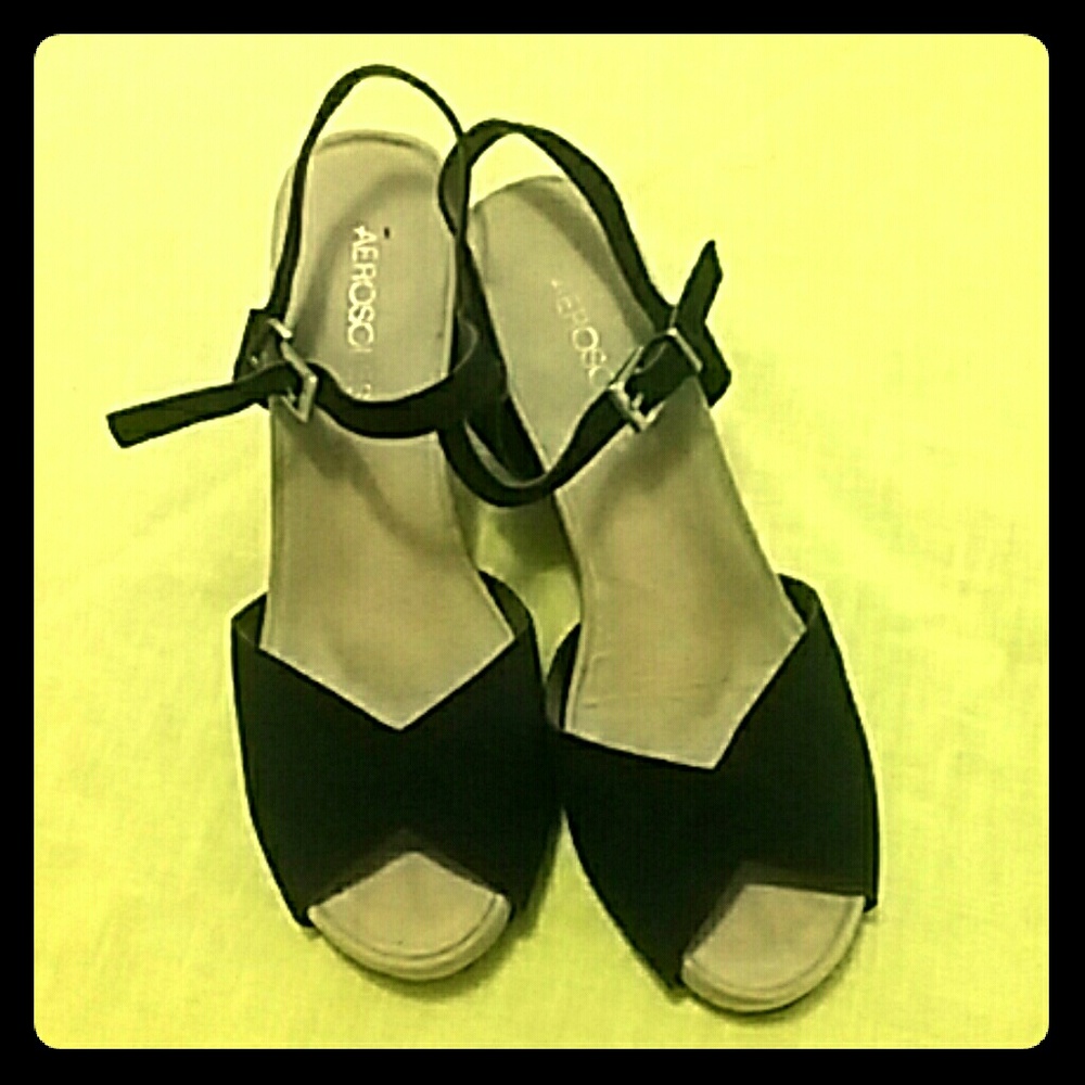 Suede and cork wedge sandals