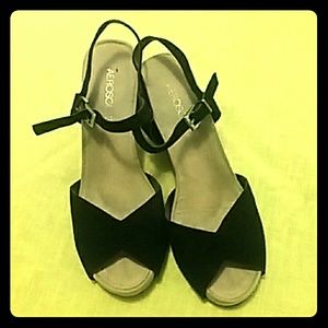 Suede and cork wedge sandals