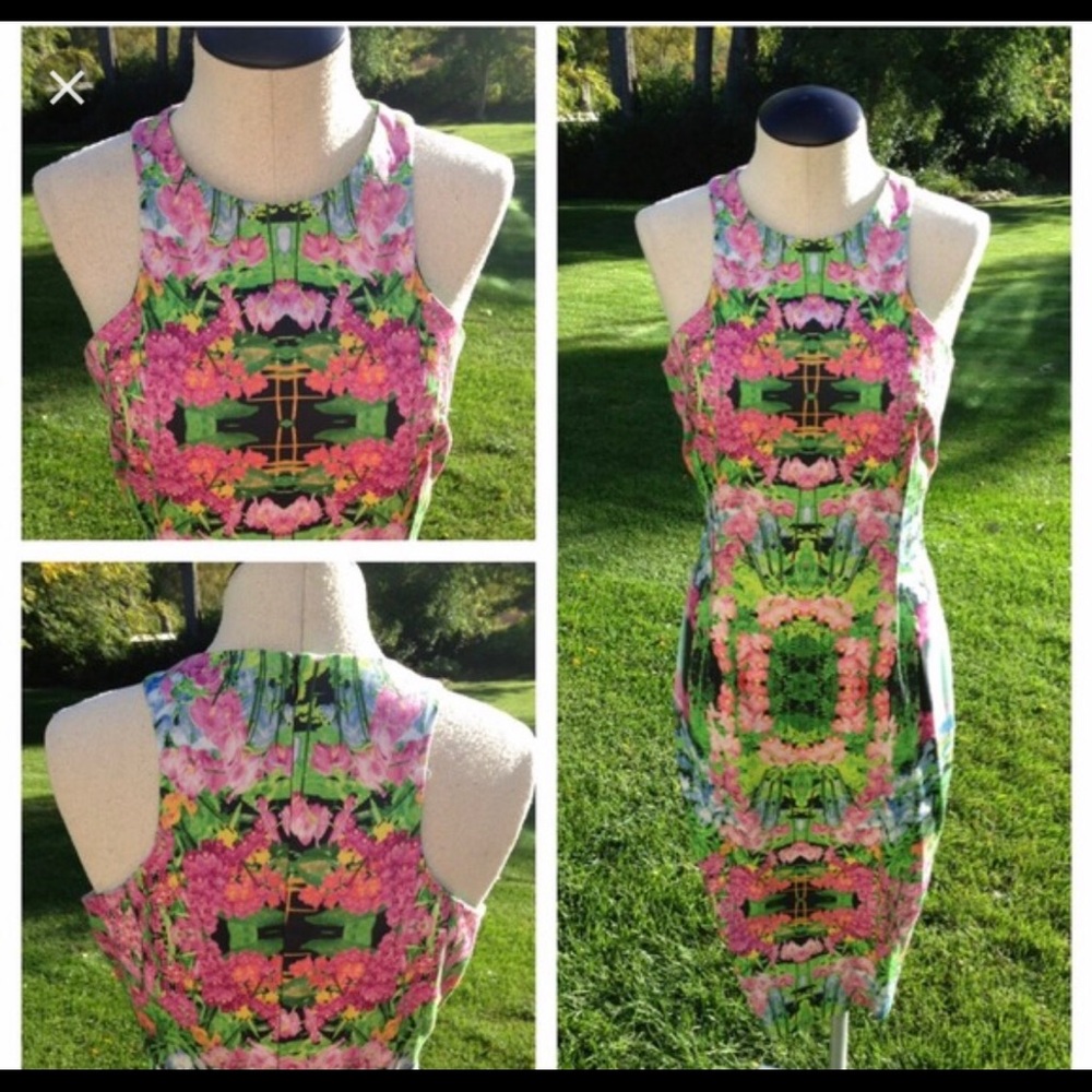 Zara printed floral racer back pencil dress.