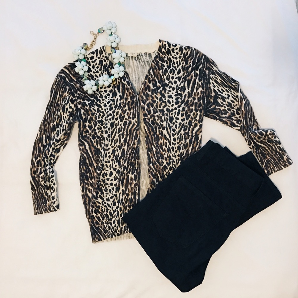 J. Crew 3/4 Sleeve Leopard Cardigan