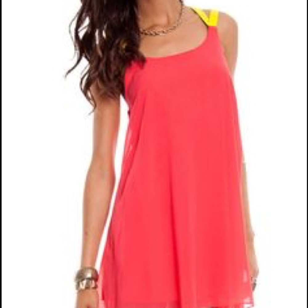 Coral Tobi Dress with Yellow Straps