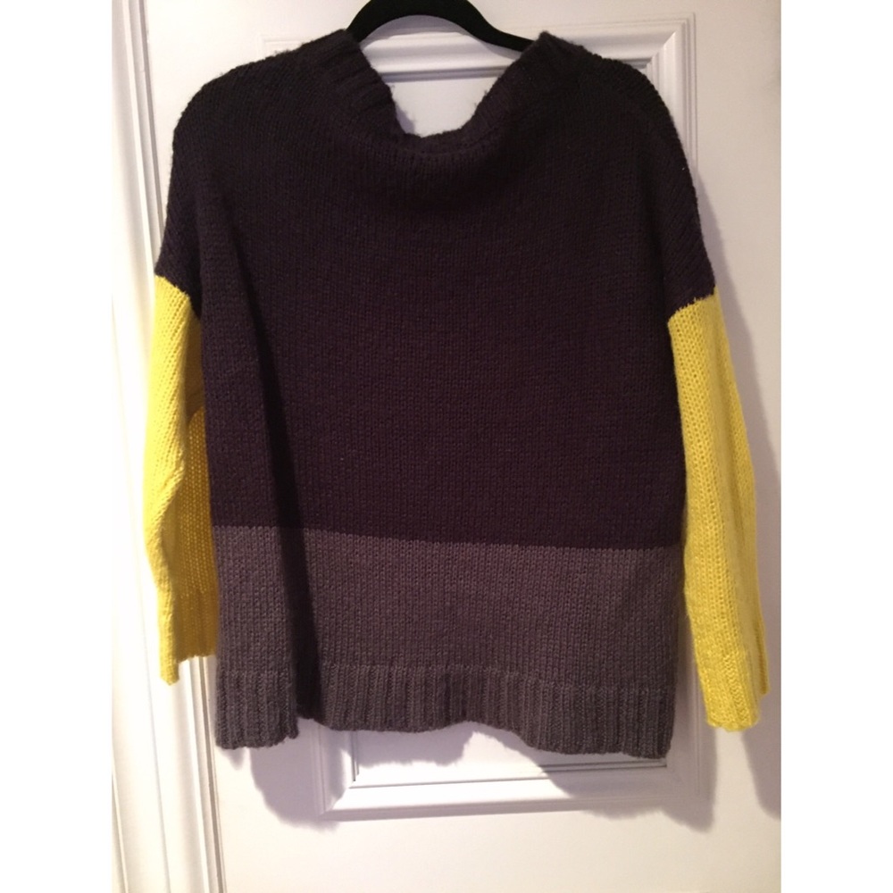 Grey/Plum/Yellow Color Block Sweater