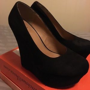 Black suede wedges