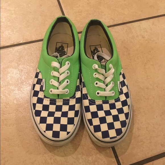 lime green checkered vans