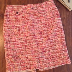 Kenar woven lined pencil skirt. pink gold cream