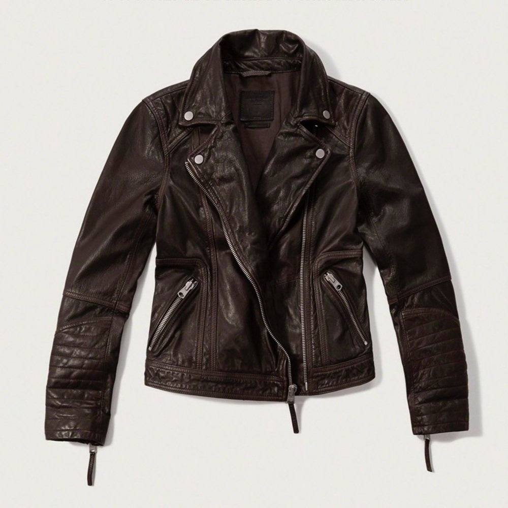 Abercrombie Leather Moto Jacket, Dark Brown