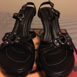Black wedge sandals