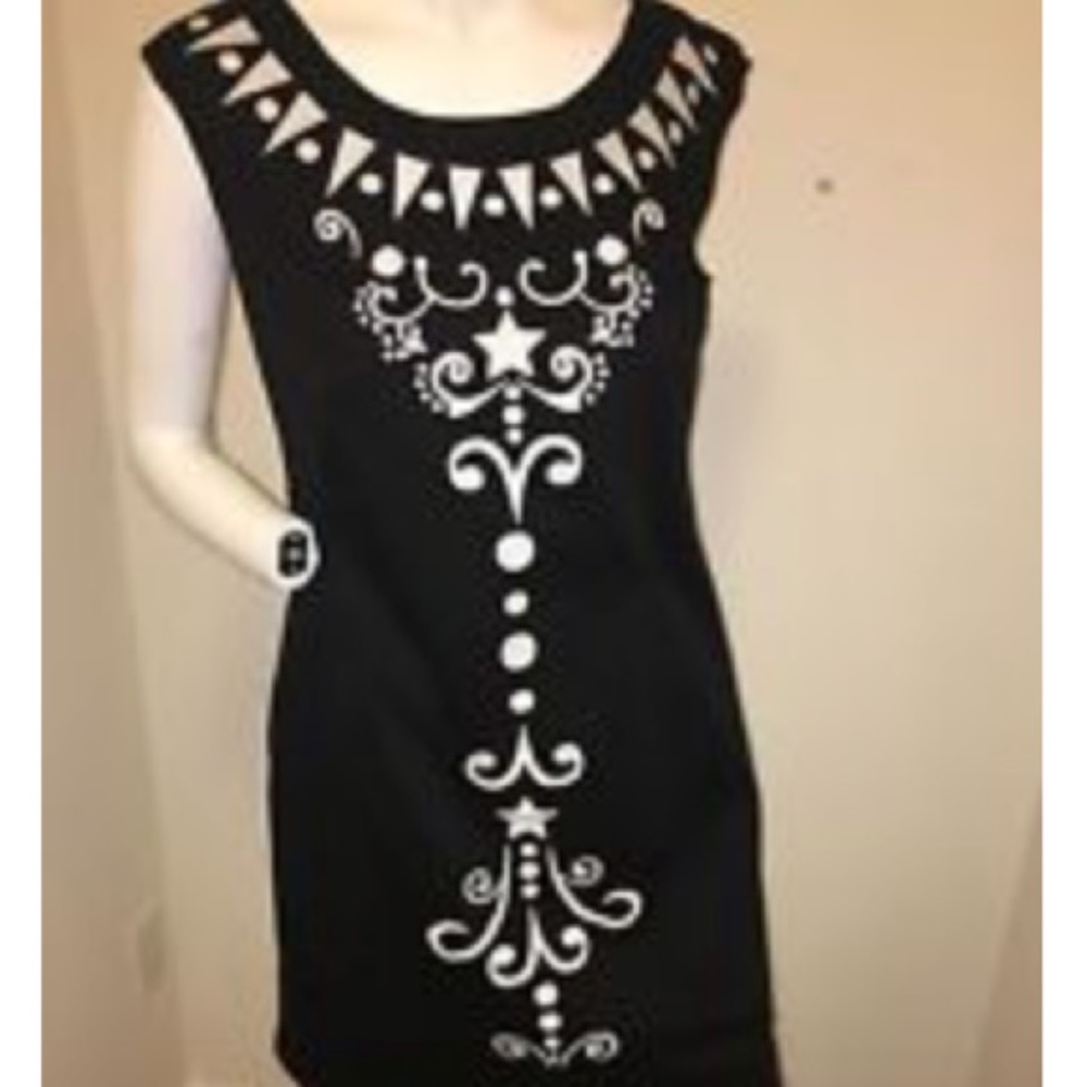 Embroidered Black Shift Dress