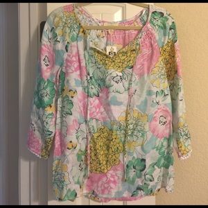 Charter Club 100% linen luxury floral blouse