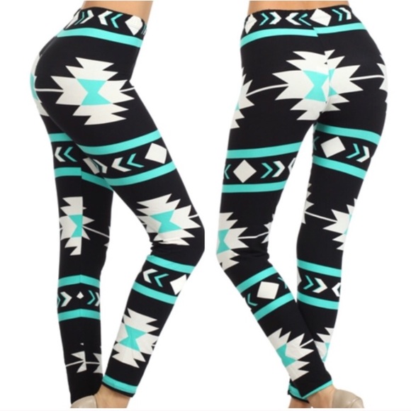 Black/Teal Aztec Leggings - Picture 4 of 5