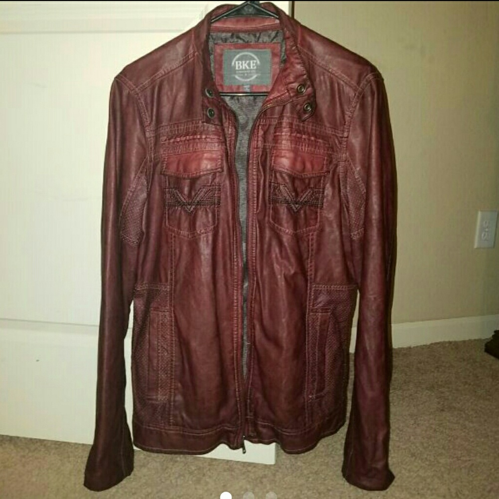 BKE Buckle faux leather dark red jacket Small