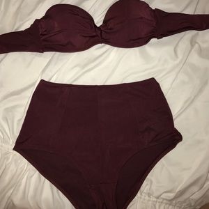 H&M Maroon High Waisted Bathing Suit