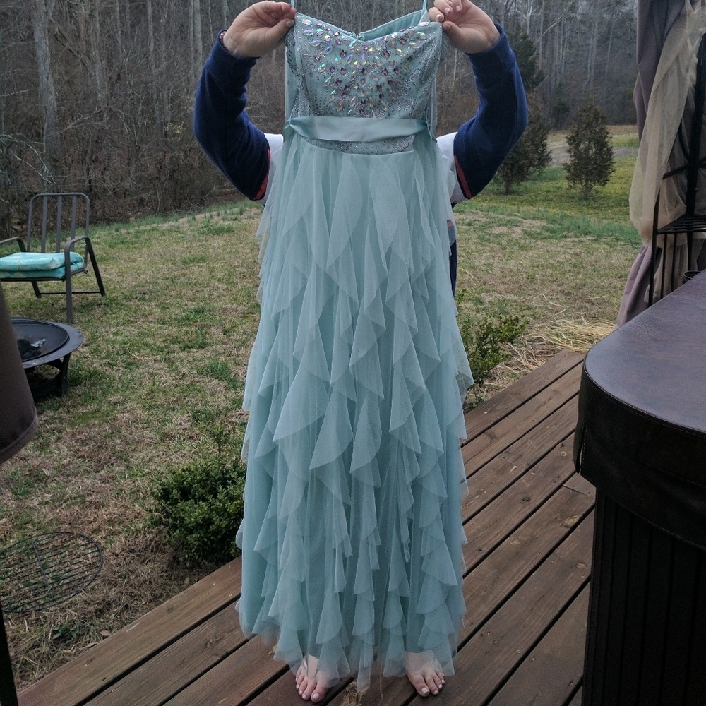 Light blue ruffle prom dress