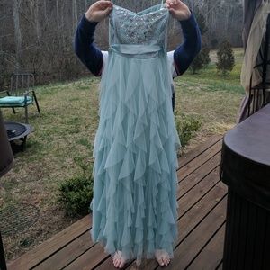 Light blue ruffle prom dress