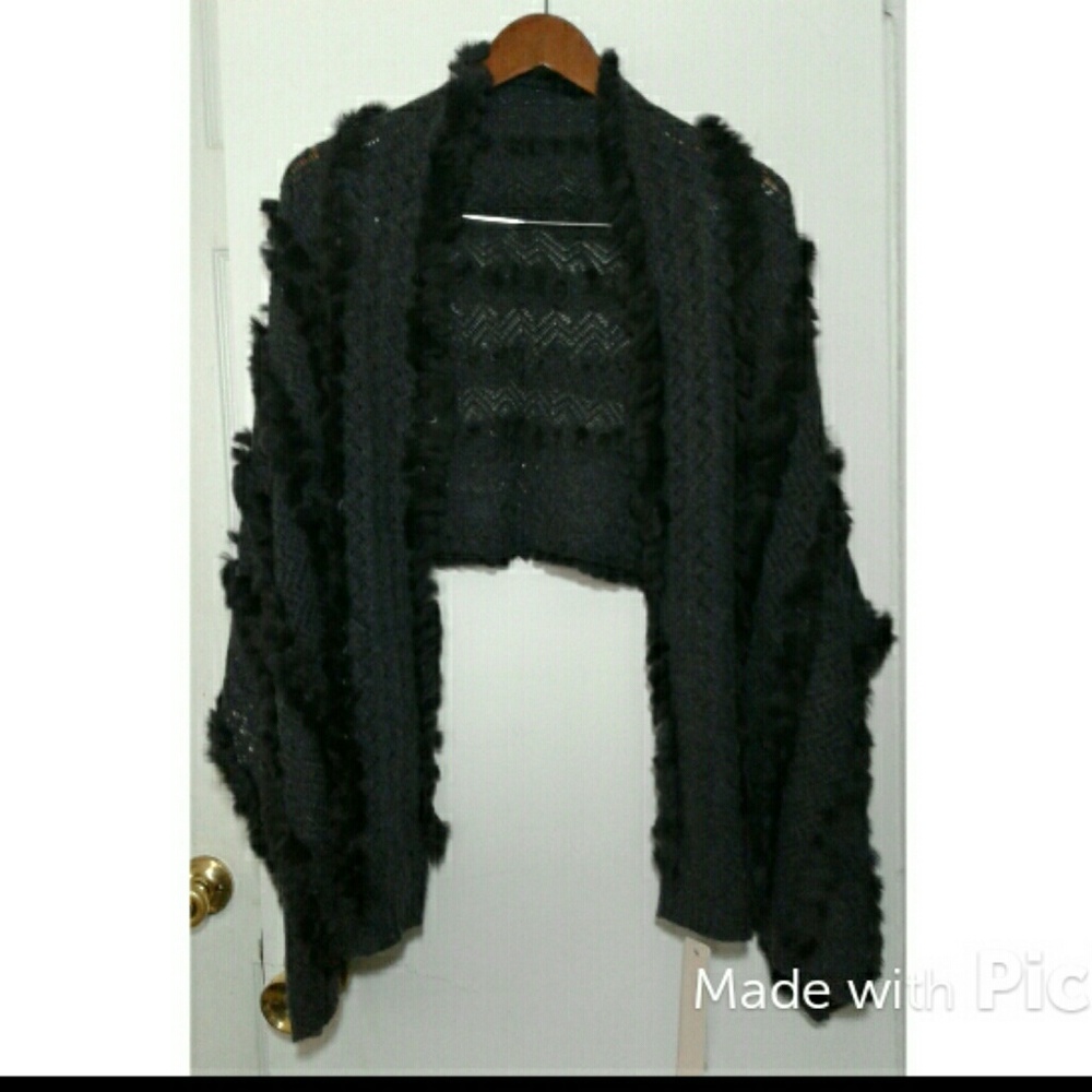 The Cashmere Project Zig Zag Knit Fur Stole/Scarf