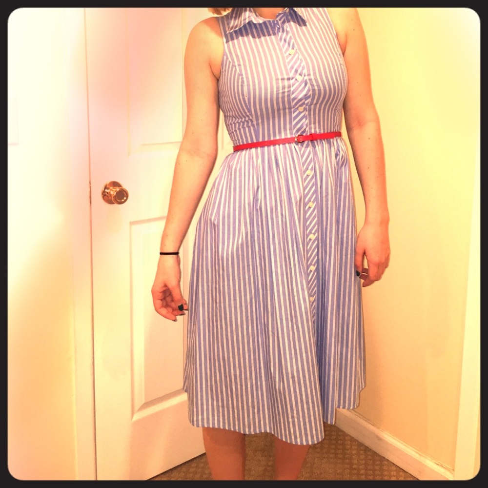 Eliza J country club pinstripe dress with belt