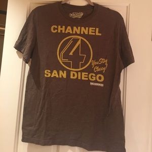 Men’s Brown and Yellow Anchorman Movie “You Stay Classy San Diego” Graphic Tee
