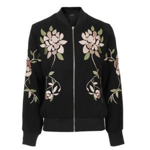 Topshop Floral Embroidered Bomber Jacket