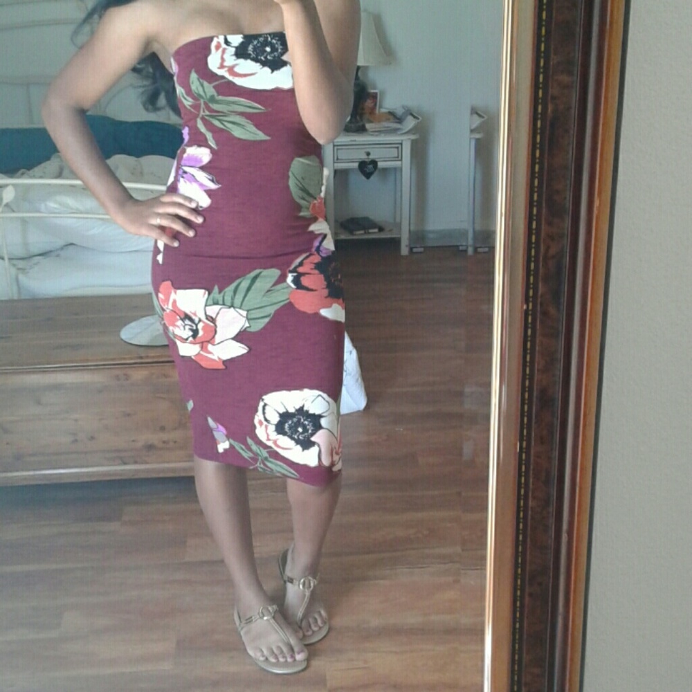 Fashion Nova Midi Floral Strapless Dress