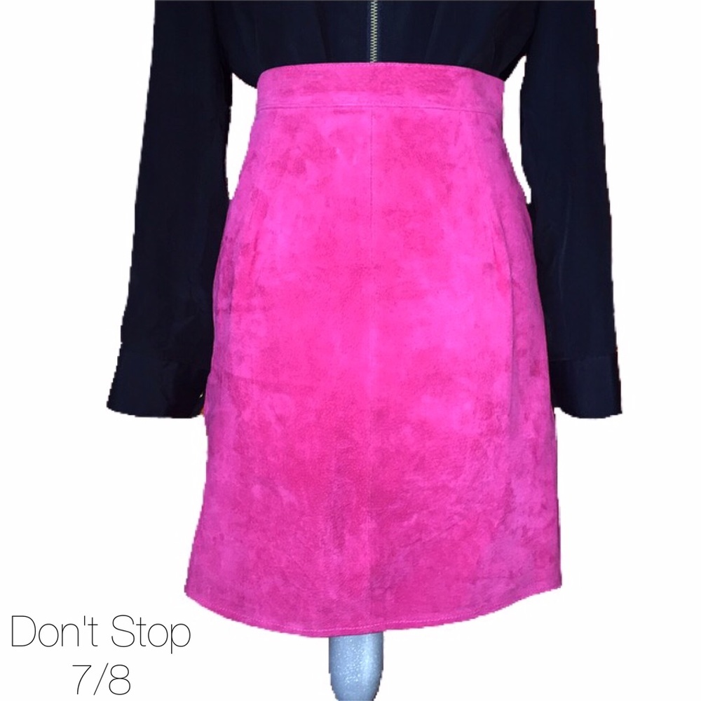 Don't Stop Vintage Pink Leather Pencil Skirt 7/8