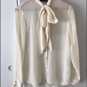 Cream blouse with cute neck tie in front
