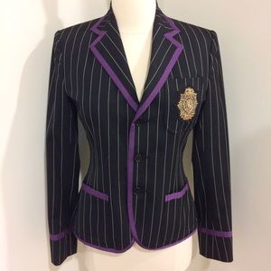 Pinstripe blazer with purple edging