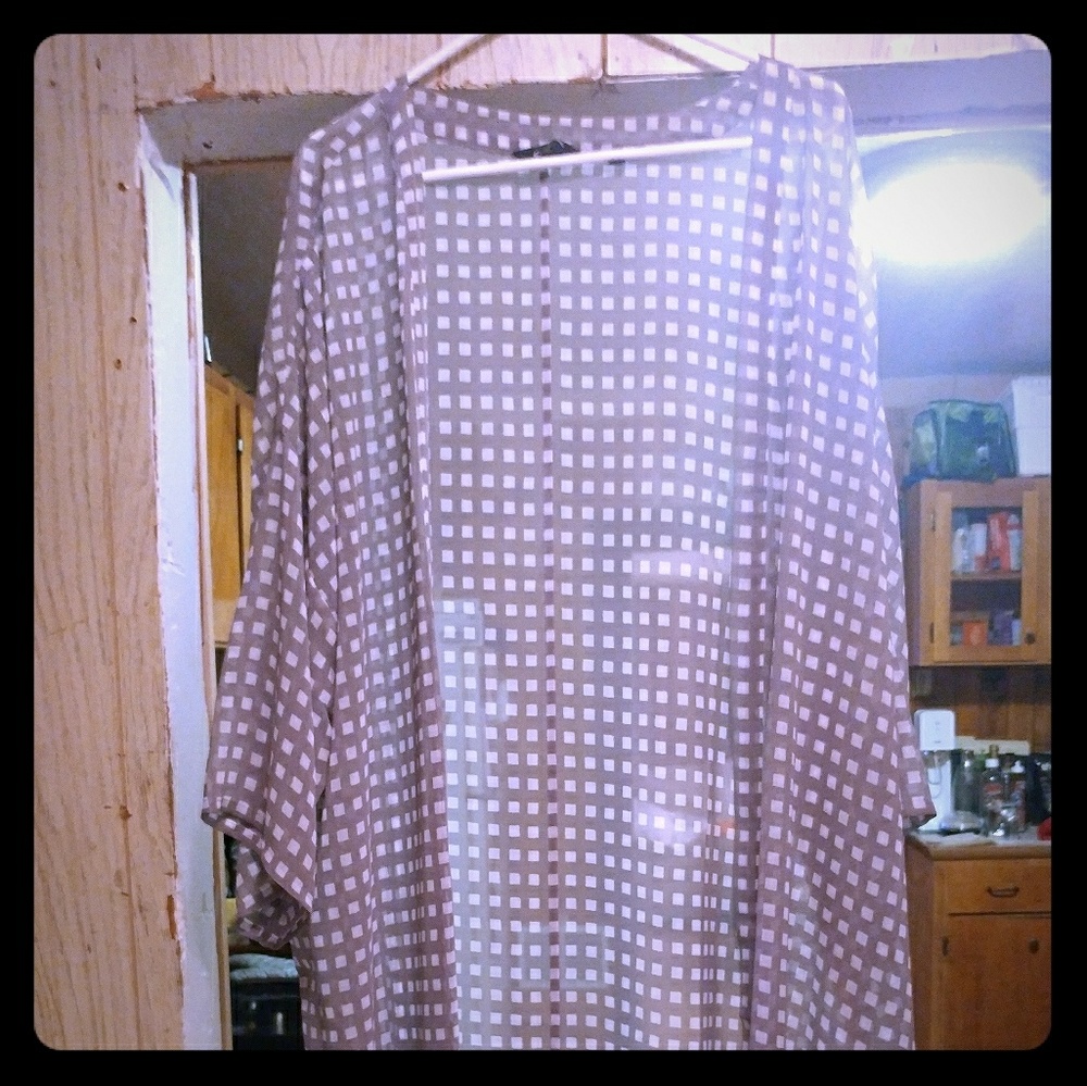 Grey and white sheer over shirt