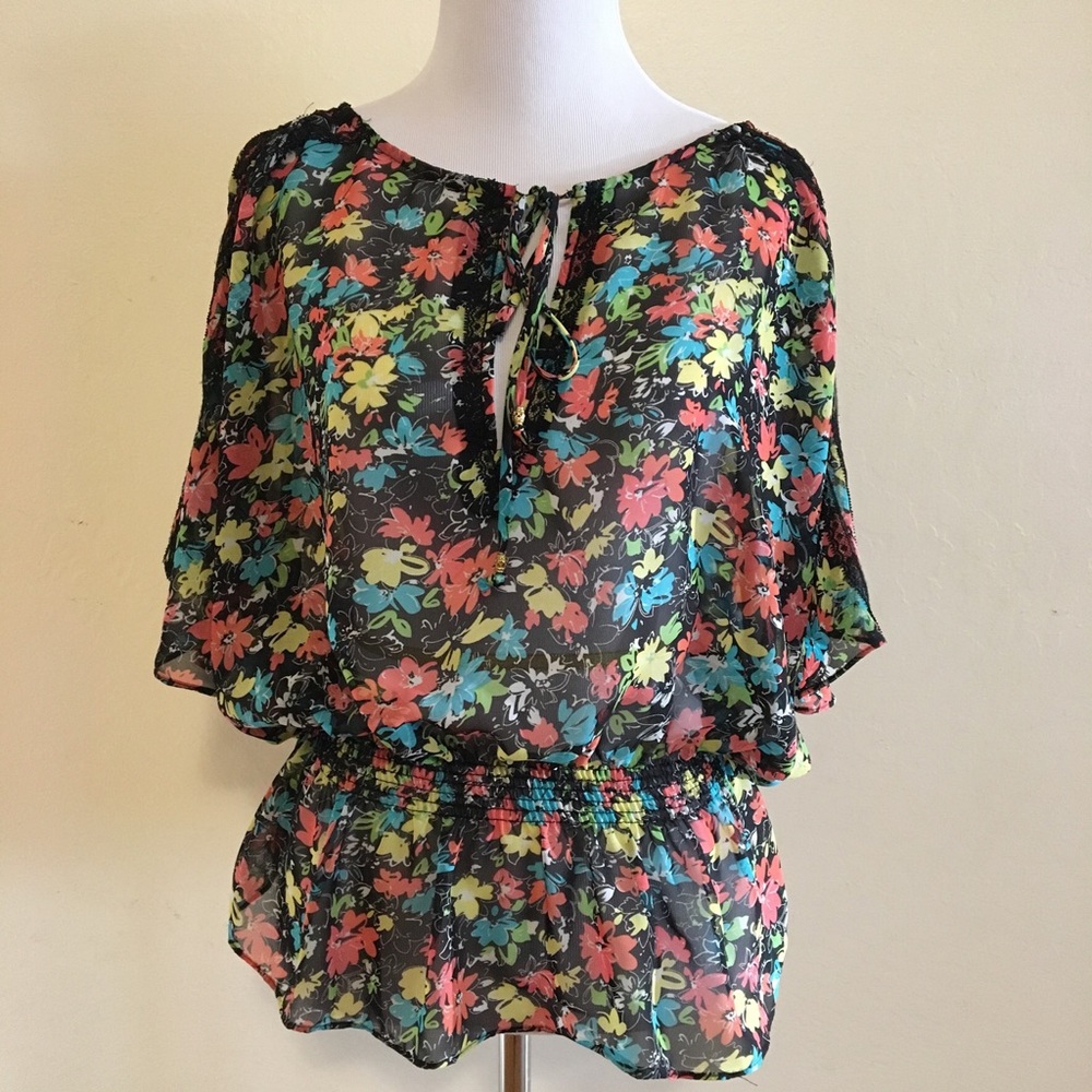 SALE! Short sleeves flower print blouse