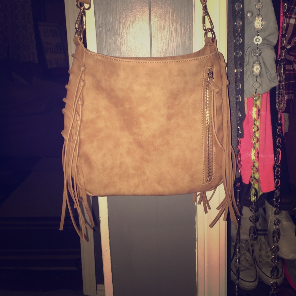 Tan fringe purse