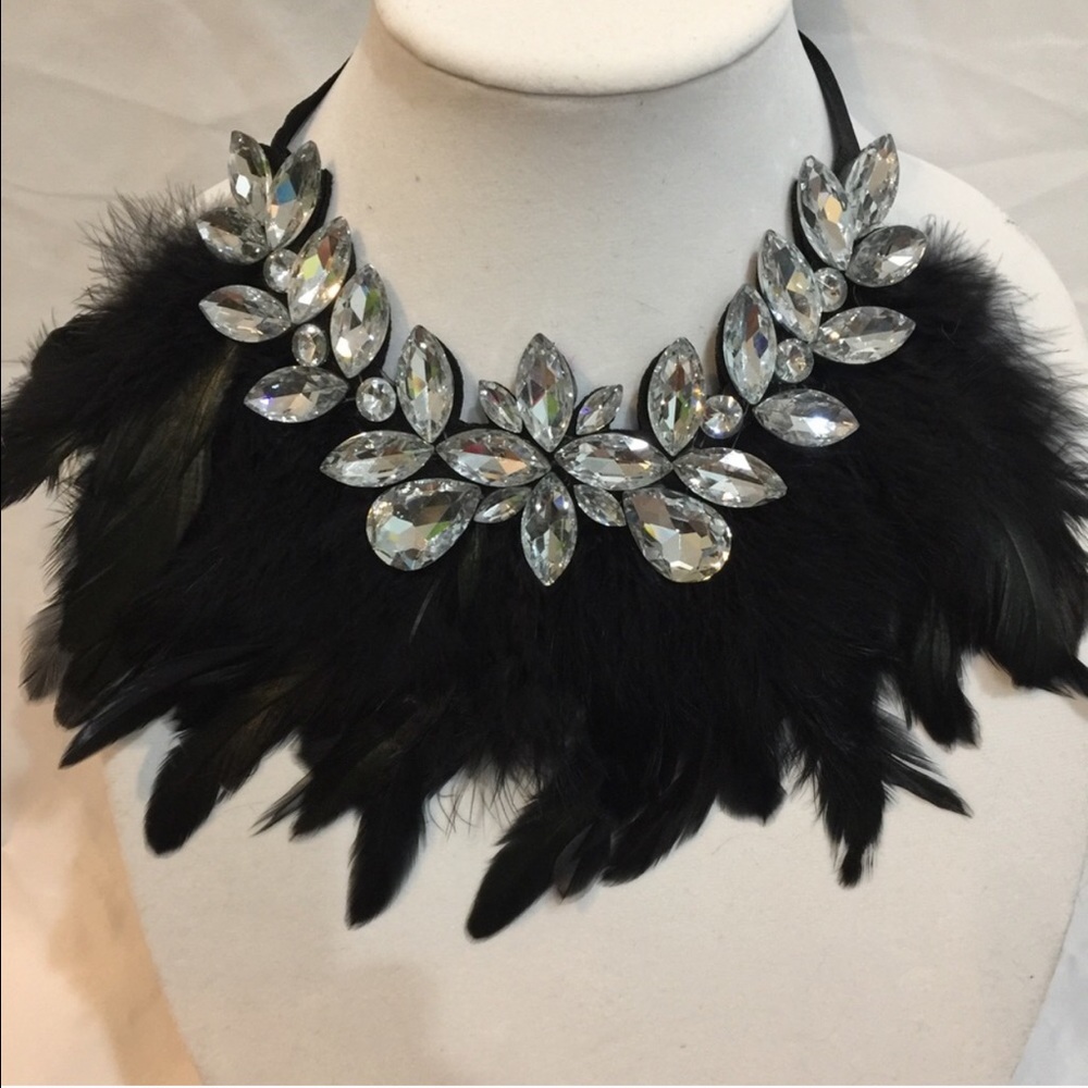 💎Feather gem ribbon necklace 💎 🖤 - Picture 1 of 4
