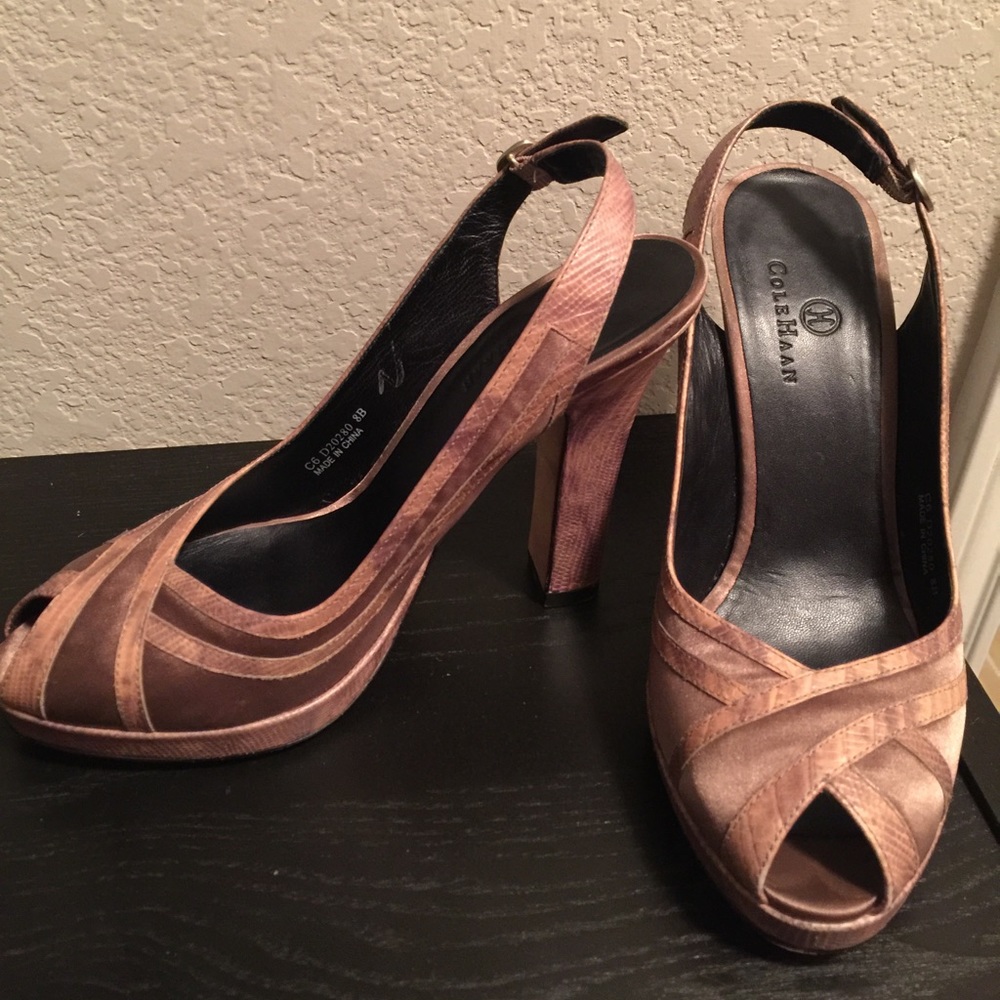 Cole Haan satin and snake embossed pumps