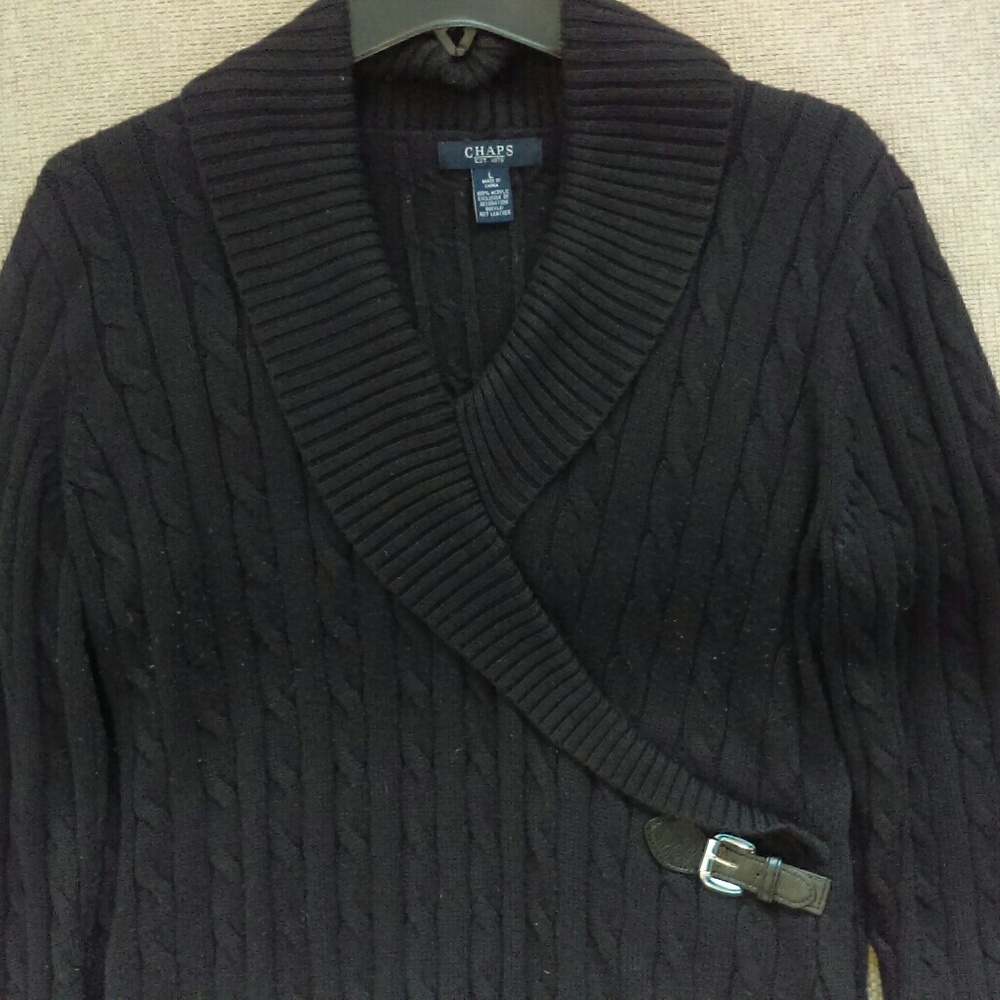 Chaps Black Cable Knit Sweater Dress L