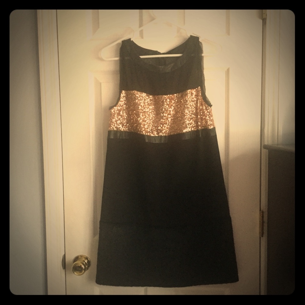 NEW- Gold & Black Sparkly Party dress w/Black lace