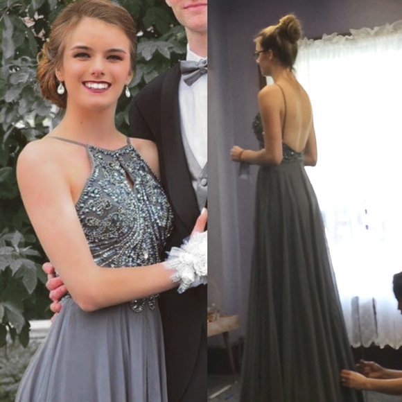 Jovani Dresses & Skirts - Jovani Gray Halter Prom Dress