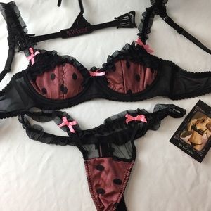 BeWicked Black & Pink Lace Bra & Thong