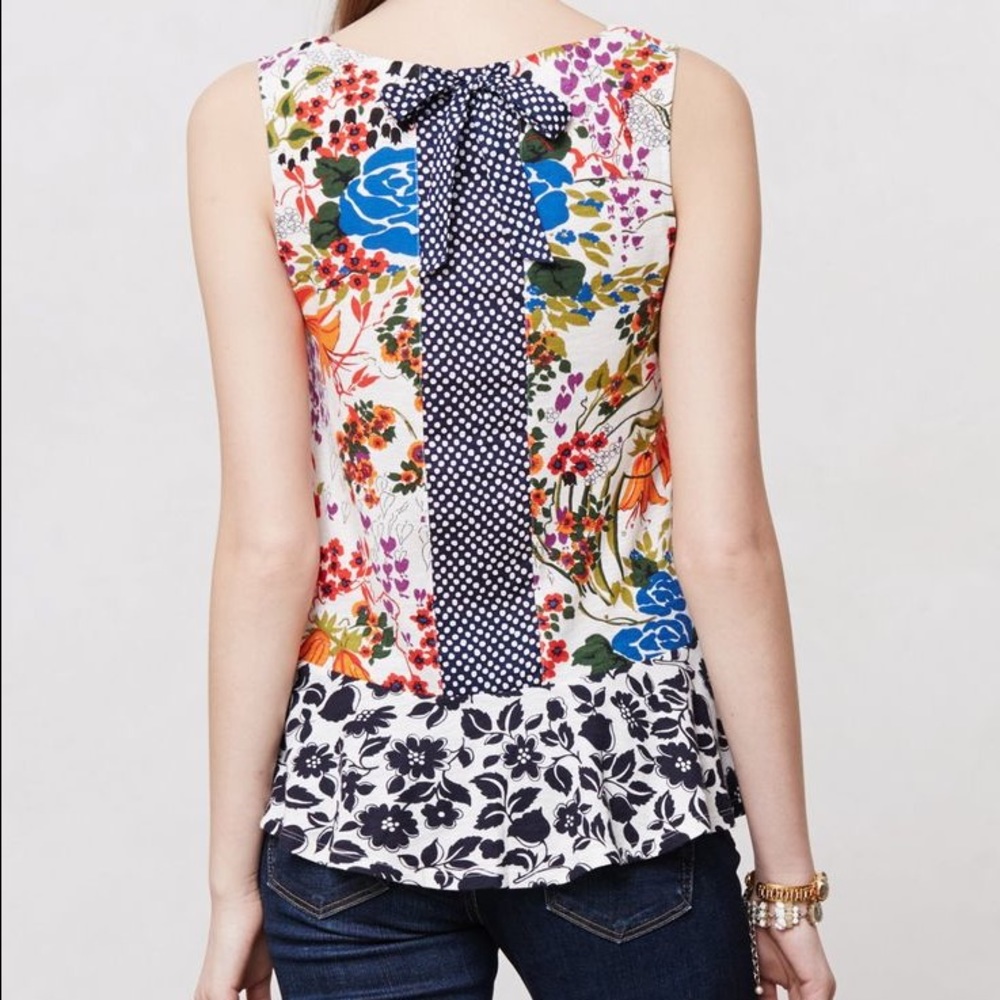B&W Anthropologie flower peplum top