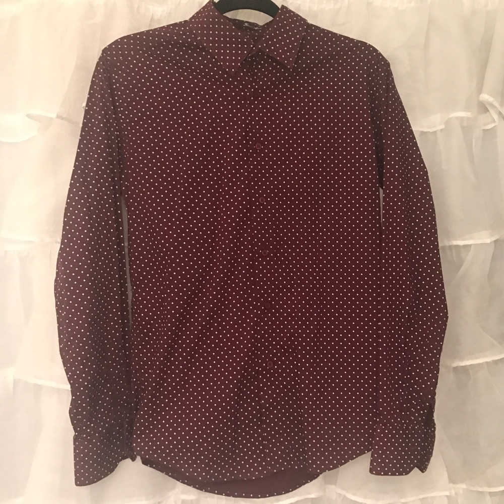 21 Men Burgundy Polka Dot Button Up