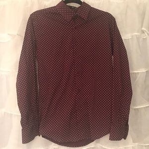 21 Men Burgundy Polka Dot Button Up