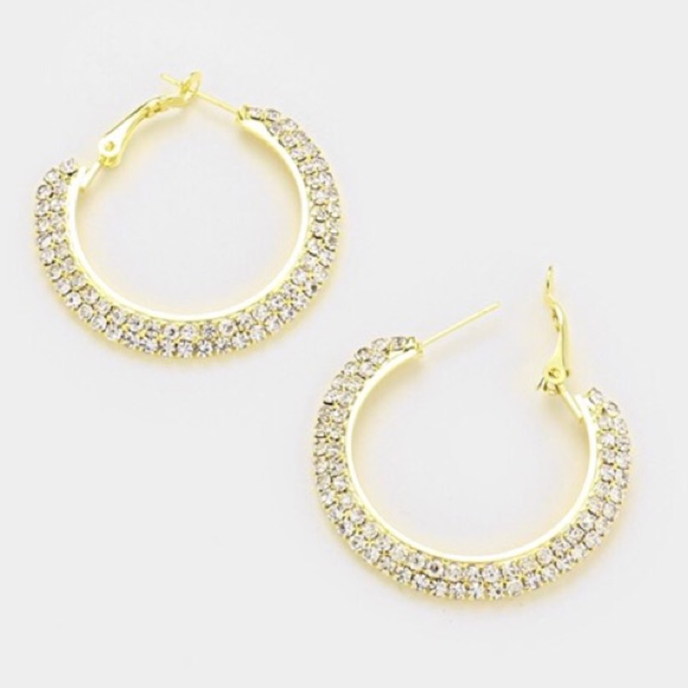 1.5" 2-row rhinestone hoop earrings