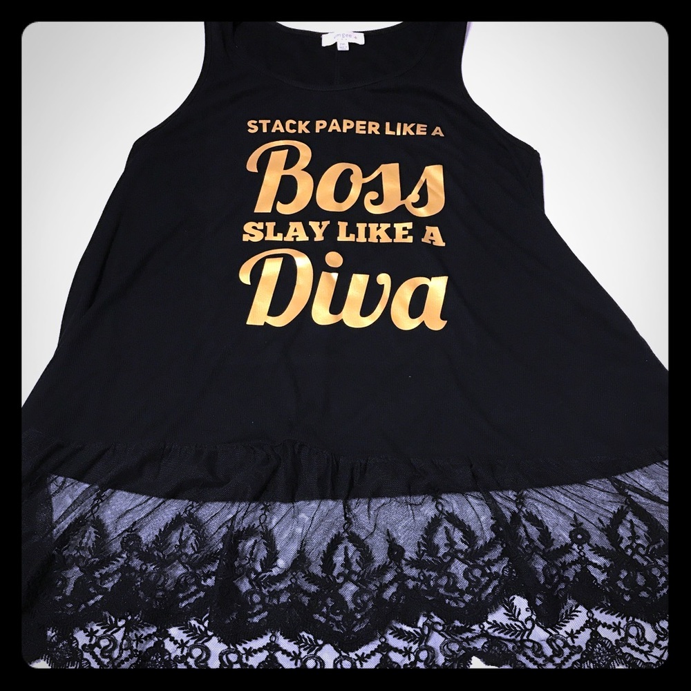 Stack Paper Graphic Tunic with Lace trim [TO-59]