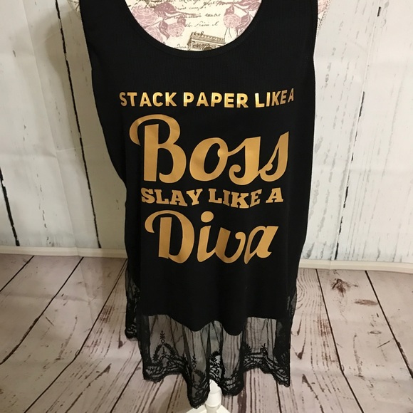 Stack Paper Graphic Tunic with Lace trim [TO-59] - Picture 2 of 4
