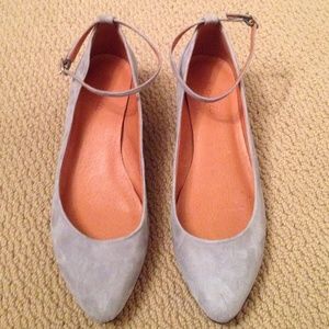 Madewell Gray Suede Ankle Strap Mini Wedge