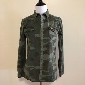 SALE. Camo print long sleeve button down