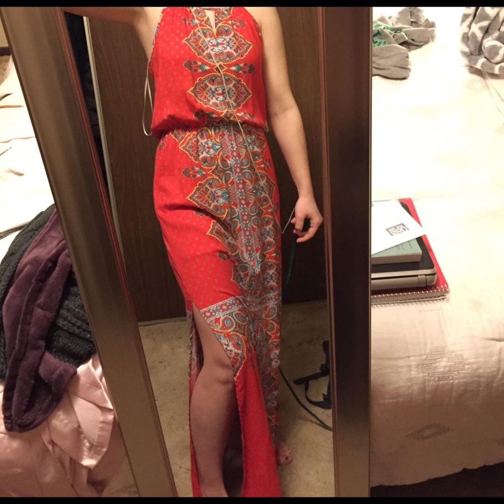 Renee C. Side slit floor length dress