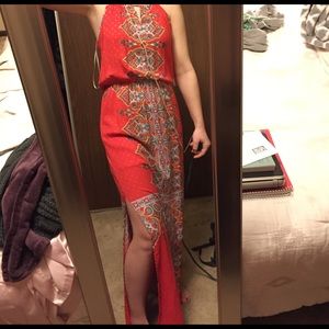 Renee C. Side slit floor length dress