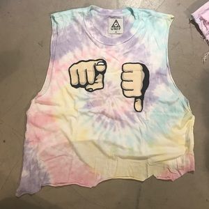 UNIF tie-dye muscle tee with "you suck" graphic.