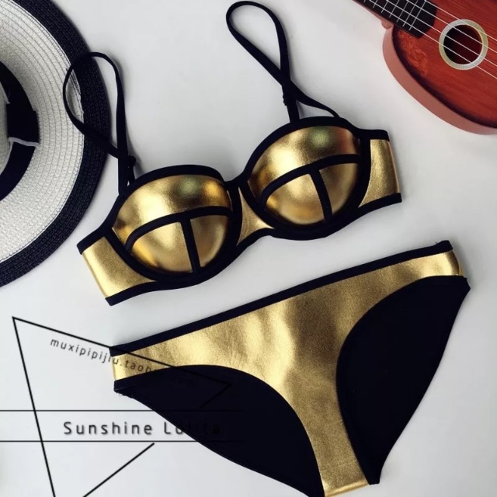 Gold neoprene bikini NOT TRIANGL.Name for exposure