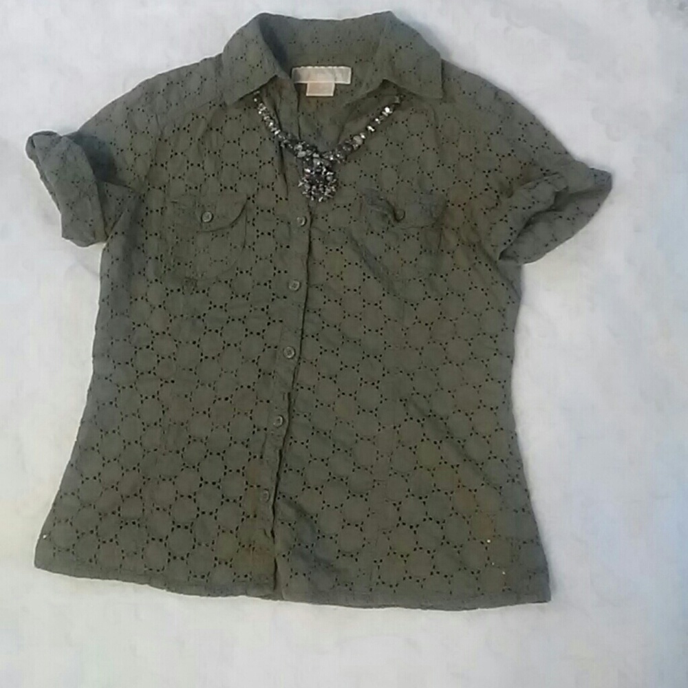 Michael Kors green button up shirt