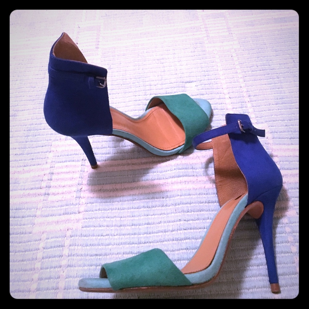 Suede two tone blue aqua Zara open toe pumps