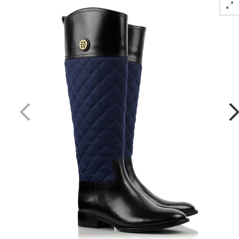 Tory Butch Rosalie Riding Boots sz 7.5 Black Navy